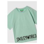 United Colors of Benetton Kız Çocuk Su Yeşili Smiley World Baskılı Logo Etiketli T-Shirt