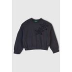 United Colors Of Benetton Koyu Gri Kadın / Kız Kj_işlemeli Aplikeli Logo Detaylı Ribana Relaxed Fit Sweatshirt Model Kodu: ( 33NVC10Q8KOYU Gri) - 11 - 12 Yaş