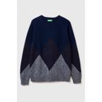 United Colors Of Benetton Lacivert Erkek Erk_yün Karışımlı Baklava Desenli Ribana Detaylı Kazak Model Kodu: ( 1NGVK10B20Y8) - XL