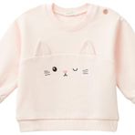 United Colors of Benetton Önü Kulak Detaylı Omzu Düğmeli Bisiklet Yaka Sweatshirt Bebek Sweatshirt, Gül Kurusu, 56