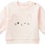 United Colors of Benetton Önü Kulak Detaylı Omzu Düğmeli Bisiklet Yaka Sweatshirt Bebek Sweatshirt, Toz Pembe, 56