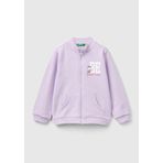 United Colors of Benetton Önü Logo Baskılı Normal Kesim Fermuarlı Cepli Sweatshirt Kız Çocuk Sweatshirt, Lila, XS