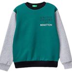 United Colors of Benetton Önü Logo Baskılı Ribanalı Sweatshirt Erkek Çocuk Sweatshirt, Çam Yeşili Mix, S