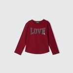 United Colors of Benetton Önü Pullu Baskı Detaylı Etek Ucu Yuvarlak Uzun Kollu T-Shirt Kız Çocuk T-Shirt, Kırmızı, EL