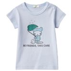 United Colors of Benetton Unisex Bebek Önü Grafik Baskılı Omzu Çıtçıtlı Bisiklet Yaka Tişört Mavi 1-3 Ay