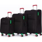 United Colors Of Benetton Unisex Ultra Hafif Logo Detaylı Ithal Kumaş Kapağı Körüklü 360 C° Döner 4 Çiftli Teker 3'lü Valiz - Siyah - KABİN+ORTA+BÜYÜK BOY 3 L'ü Set