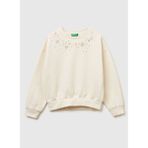 United Colors Of Benetton Yeşil Kız Çocuk Işlemeli Sweatshirt 3J73C10RA - Ekru - 7 - 8 Yaş