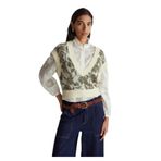 United Colors of Benetton Yün Desenli V Yaka Kolsuz Kazak, s, 125A1VAAE403E, Krem, Kadın