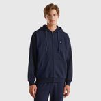 United Colors of Benetton%100 Pamuk Dar Kesim Fermuarlı Kapüşonlu Sweatshirt Erkek Kapüşonlu Sweatshirt, Lacivert, M