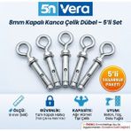 Universal 5N Vera 8 mm Kapalı Kanca Çelik Dübel - Beton Tavan Askı Aparatı 5'li Set Güvenli Kullanım