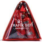 Universal Lüks Trafik Seti - Ilk Yardım Seti - Araç Yangın Tüpü - Üçgen Set - Kırmızı