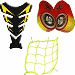 Universal Motosiklet Sarı Aksesuar Seti (Jant Şeridi + Tankpad+Kask Filesi)
