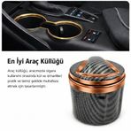 Üniversal Porselen Yanmaz Koku Geçirmez Mavi Işıklı Lüx Oto Küllük Dumansız Kapaklı Gold Renk