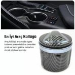 Üniversal Porselen Yanmaz Koku Geçirmez Mavi Işıklı Lüx Oto Küllük Dumansız Kapaklı Silver Renk