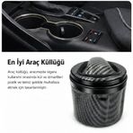 Üniversal Porselen Yanmaz Koku Geçirmez Mavi Işıklı Lüx Oto Küllük Dumansız Kapaklı Siyah Renk