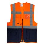 Uniwest UW-216 Sol Göğüs Baskı Turuncu Lacivert Cepli Mühendis Yönetici Yeleği
