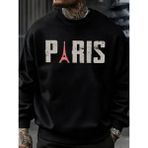 Ünlü Paris Kulesi Desen Kazak Erkekler O-Boyun Giysileri Sonbahar Polar Retro Kazak Gevşek Un - Siyah - 2XL
