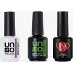UNO Kalıcı Oje 3'lü Set Super Shine Top Coat Rubber Base-Asitli Primer -15 ml - şeffaf