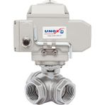 Unox DN65 - 2 1/2" 24 V Dc Elektrikli Aktüatörlü Dişli Küresel Vana 3 Yollu T Port