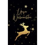 Unser Weihnachten „Rentier und Sterne“ (schwarz/gold) – Erinnerung an ein gemeinsames Weihnachtsfest: Für 25 Personen Familie, Freunde etc. – ... und mehr (Geschenkbücher Weihnachtsfest)