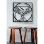 UNT Da Vinci Vitruvian Bird Duvar Dekoru - Süsü, Ahşap Dekoratif Tablo Siyah 48 x 48 UNTNM517