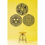 Unt Kutsal Geometri 3 Lü Set, Yaşam Çiçeği, Merkaba, Ay Evreleri Duvar Dekoru, Ahşap Dekoratif Tablo Siyah 48 X 48