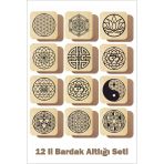 UNT Kutsal Geometriler Temalı 12'lı Ahşap Bardak Altlığı Seti