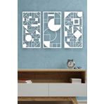 UNT Minimalist Geometrik Ahşap Duvar Dekoru, 3 lü Tablo BEYAZ 48 x 26 UNTNM63
