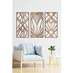 UNT Minimalist Geometrik Ahşap Duvar Dekoru, 3 lü Tablo CEVİZ 48 x 26 UNTNM60