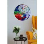 UNT Renkli Yaşam Çiçeği Yin Yang Duvar Dekoru - Süsü, Ahşap Dekoratif Tablo Renkli Baskı 48 x 48 UNTNM273
