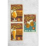 UNT Retro / Vintage 3 lü Beer Tablo Seti Renkli Baskı 22 x 35 UNTNM287