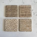 Unt Taş Bardak Altlığı Stone Coasters - 4 Lü Set Minimalist Çizgiler