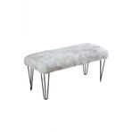 Ünüvar Konsept Puf & Benç 45*90-Metal Siyah Ayak Dökülmez Peluş Beyaz