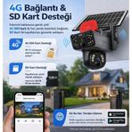 UNW-X59 2’li 4G Solar Güvenlik Kamerası (1 Sabit + 1 Hareketli) eSIM’li, 20GB İnternet Dahil, 32GB SD Kart Hediyeli, 9MP, Renkli Gece Görüşlü