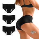 UoQo Genç kızlar ve kadınlar için periyodik iç çamaşırı, 3'lü paket, 3 katmanlı, sızdırmaz, dönemler, büyük beden, orta bel, Heavy Flow için, Siyah, L