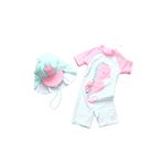UPF50+ güneş korumalı kız çocuk mayo pembe mint beyaz şapkalı mayo set pembe beyaz mont 4 Yaş