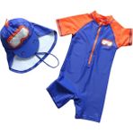 UPF50+ Güneş korumalı scubadiver dalgıç desenli şirin mavi erkek çocuk mayo şapka set saks mavi 2-4 Yaş