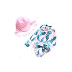 UPF50+ kız çocuk mayo beyaz pembe yeşil yaprak desen kolay giyilen cool mayo şapka set pembe beyaz yeşil 4-5 Yaş