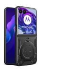 UPLAI Motorola Razr 50 Ultra için kılıf, ince, darbeye dayanıklı zırh, cep telefonu kılıfı, kayar kamera kapağı ve manyetik ayaklı, birinci sınıf PC + TPU dayanıklı koruyucu kılıf, siyah
