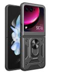 UPLAI Motorola Razr 50 Ultra için kılıf, ince, darbeye dayanıklı zırh, cep telefonu kılıfı, kayar kamera kapağı ve manyetik halka ayaklı, PC + TPU dayanıklı koruyucu kılıf.Siyah