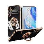 UPLAI Samsung Galaxy A35 5G için kılıf, ultra ince, darbeye dayanıklı, galvanik kaplama tasarım kapak, halka tutucu, yumuşak TPU silikon tampon kapağı. Siyah