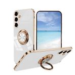UPLAI Samsung Galaxy M34 5G için kılıf, ultra ince, darbeye dayanıklı, galvanik kaplama tasarım kapak, halka tutucu, yumuşak TPU silikon tampon kapağı. Beyaz