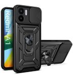 UPLAI Xiaomi Redmi A1/Xiaomi Redmi A2 için kılıf, ince, darbeye dayanıklı zırh, cep telefonu kılıfı, sürgülü kamera kapağı ve manyetik halka standlı, PC + TPU dayanıklı koruyucu kılıf, siyah