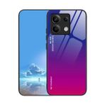 UPLAI Xiaomi Redmi Note 13 Pro 4G/Poco M6 Pro 4G için Kılıf, Degrade Renkli Temperli Camlı Ultra İnce Darbeye Dayanıklı Kılıf, Yumuşak TPU Silikon Tampon Şık Kapak.Mavi Kırmızı