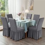Upmall Brürümcük Etekli Sandalye Kılıfı, Lastikli,esnekli Sandalye Örtüsü 6li - 35 x 45 cm - Gri