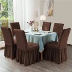 Upmall Brürümcük Etekli Sandalye Kılıfı, Lastikli,esnekli Sandalye Örtüsü 6li - 35 x 45 cm - Kahve