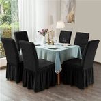 Upmall Brürümcük Etekli Sandalye Kılıfı, Lastikli,esnekli Sandalye Örtüsü 6li - 35 x 45 cm - Siyah