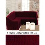 Upmall Bürümcük 7 Kişilik Köşe Koltuk, Kanepe Örtüsü, Koltuk Kılıfı, Lastikli, Etekli, L Köşe 550 cm - 400 x 550 cm - Bordo
