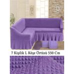 Upmall Bürümcük 7 Kişilik Köşe Koltuk, Kanepe Örtüsü, Koltuk Kılıfı, Lastikli, Etekli, L Köşe 550 cm - 400 x 550 cm - Lila
