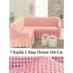 Upmall Bürümcük 7 Kişilik Köşe Koltuk, Kanepe Örtüsü, Koltuk Kılıfı, Lastikli, Etekli, L Köşe 550 cm - 400 x 550 cm - Pembe